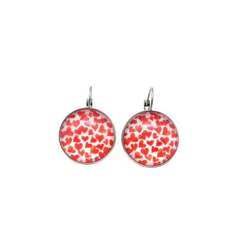 EARRINGS STEEL SILVER RED HEARTS2